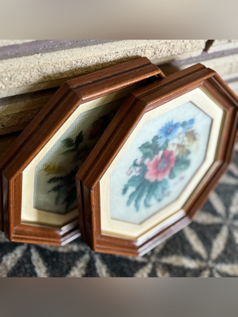 70's Floral Needlepoint Pictures - 2 - Victorian Art - Handmade Floral Pictures - Picture 10 of 16